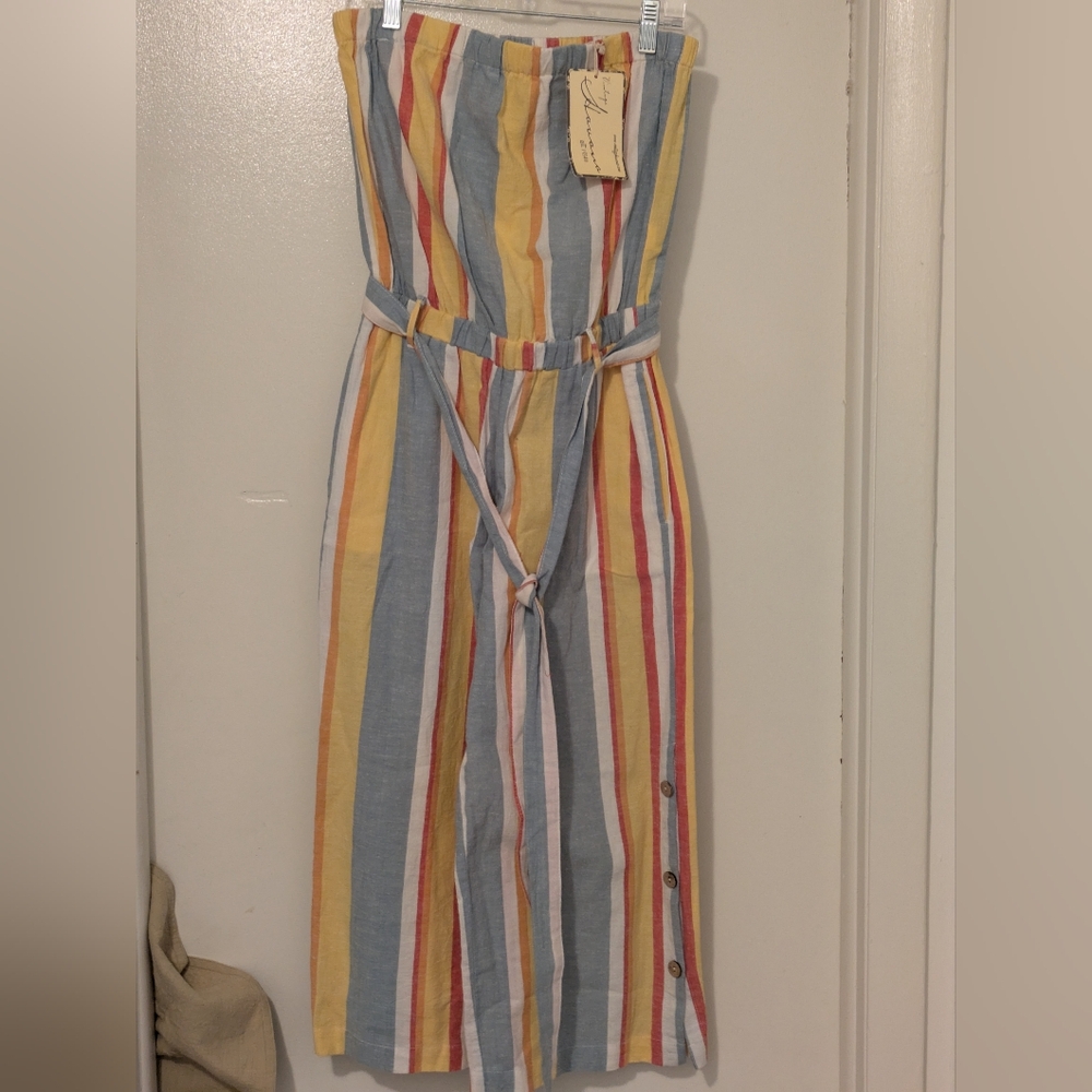 Vintage Havana Striped Jumpsuit with Belt Size Medium Spring & Summer Wear - Picture 2 of 9